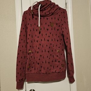 Wanakome Artemis Burgundy Tree Pattern Cowl Neck Sweater